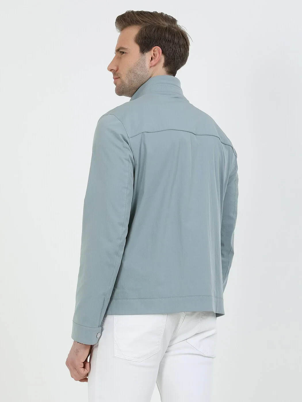 Açık Mavi Regular Fit Dik Yaka Casual Dokuma Mont - 7