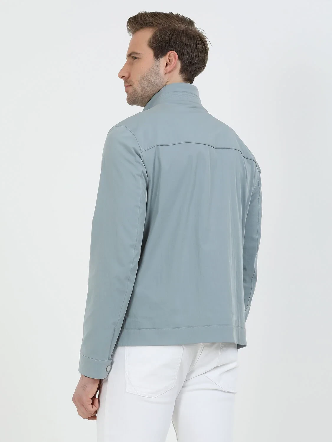 Açık Mavi Regular Fit Dik Yaka Casual Dokuma Mont - 7