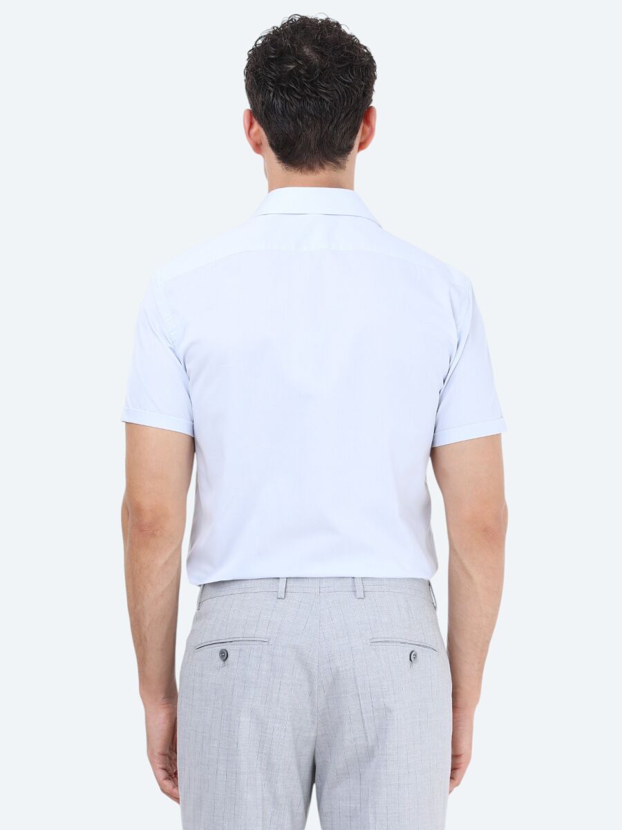 Açık Mavi Regular Fit Dokuma Klasik Pamuk Karışımlı Gömlek - 4