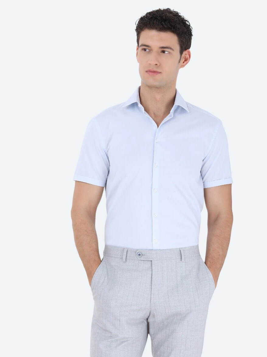 Açık Mavi Regular Fit Dokuma Klasik Pamuk Karışımlı Gömlek - KİP