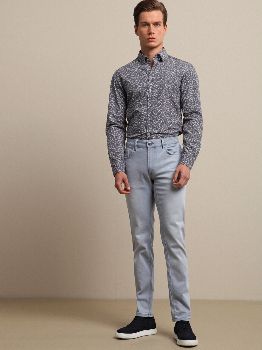 Açık Mavi Slim Fit Denim Pamuk Karışımlı Pantolon - 1