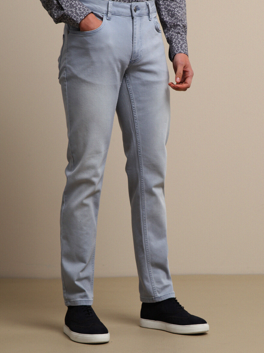 Açık Mavi Slim Fit Denim Pamuk Karışımlı Pantolon - 3