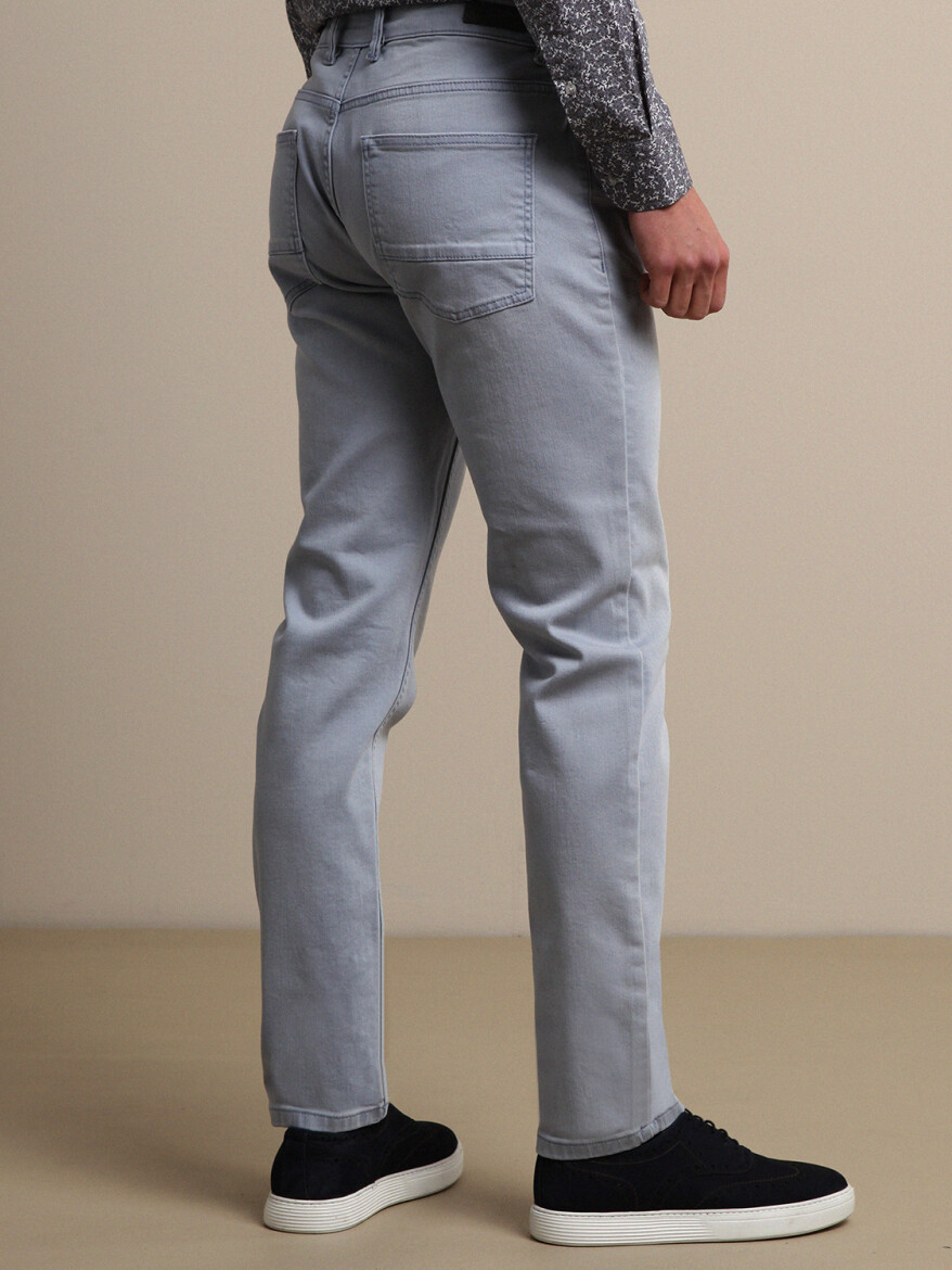 Açık Mavi Slim Fit Denim Pamuk Karışımlı Pantolon - 4