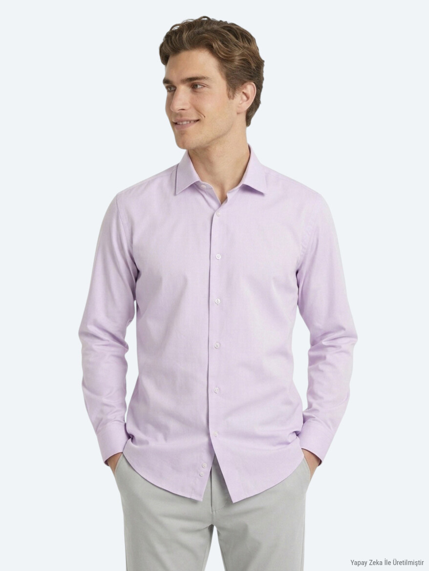 Açık Pembe Regular Fit Uzun Dokuma Casual Pamuk Karışımlı Gömlek 