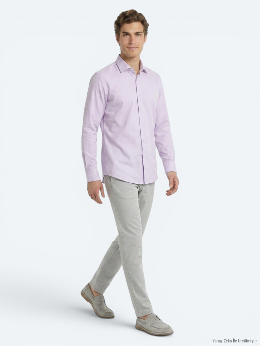 Açık Pembe Regular Fit Uzun Dokuma Casual Pamuk Karışımlı Gömlek - 2