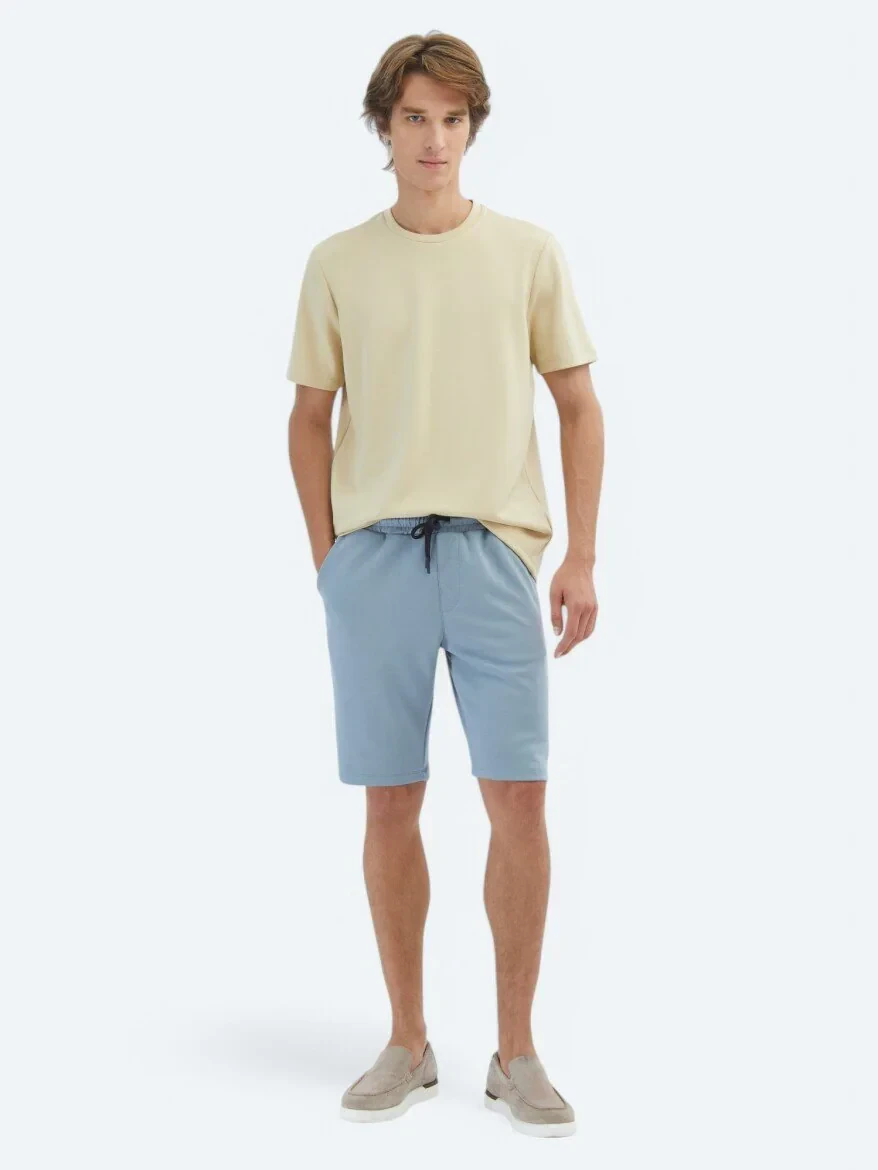 Açık Sarı Düz Bisiklet Yaka T-Shirt - 2