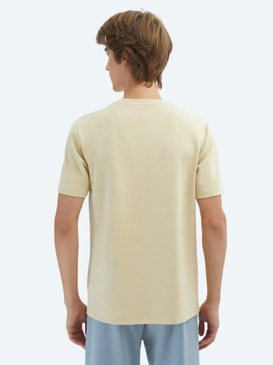 Açık Sarı Düz Bisiklet Yaka T-Shirt - 5