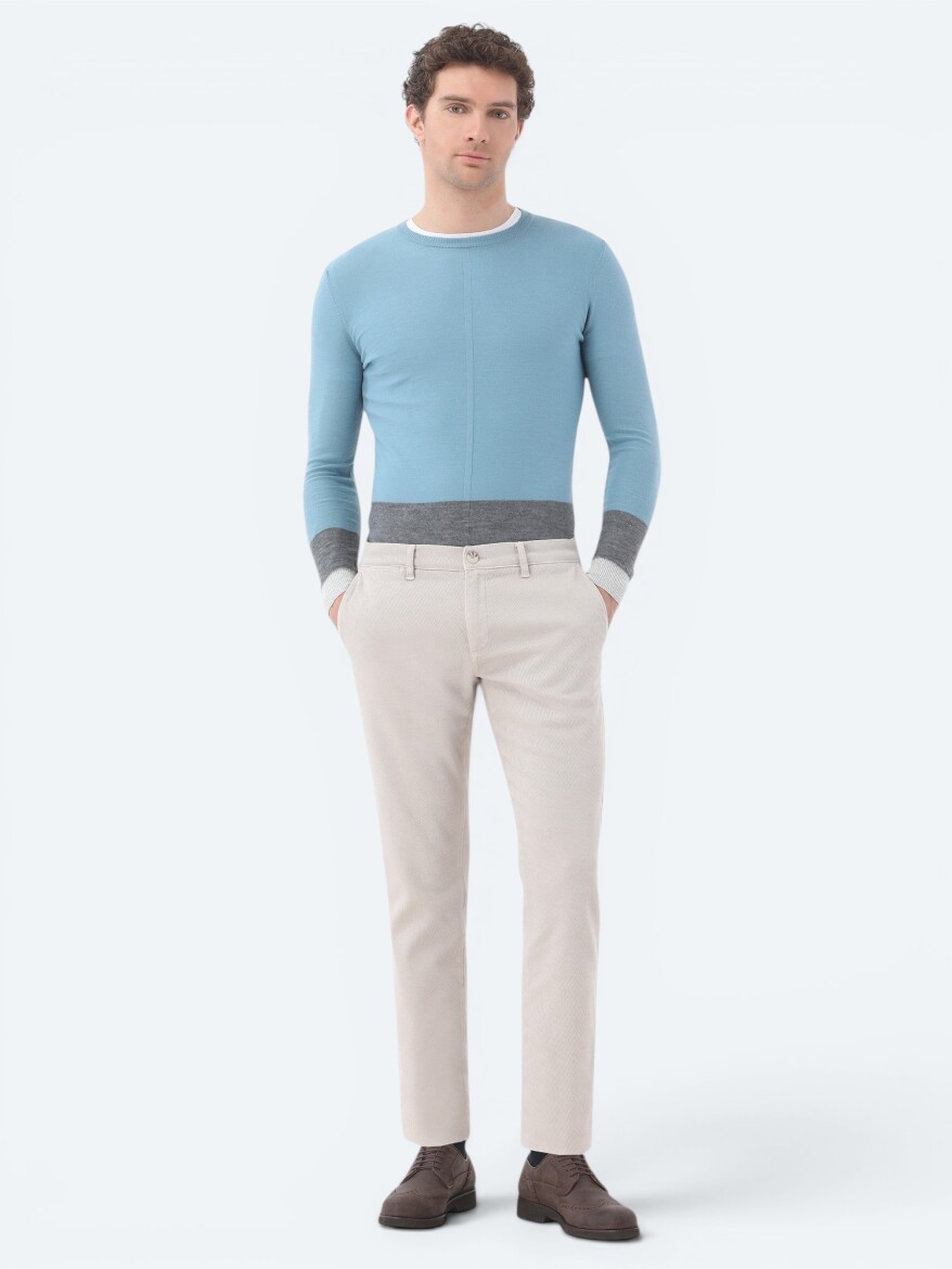 Açık Vizon Dokuma Slim Fit Smart Casual Pamuk Karışımlı Pantolon - KİP