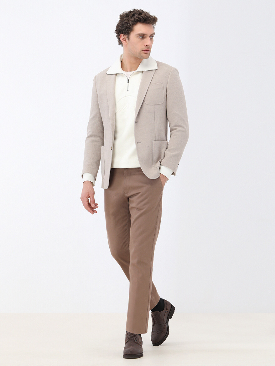 Açık Vizon Mikro Slim Fit Örme Ceket - 2