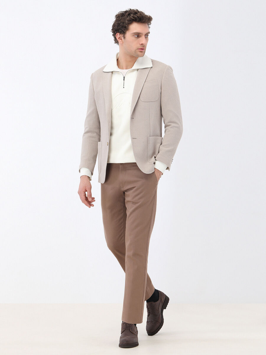 Açık Vizon Mikro Slim Fit Örme Ceket - 2