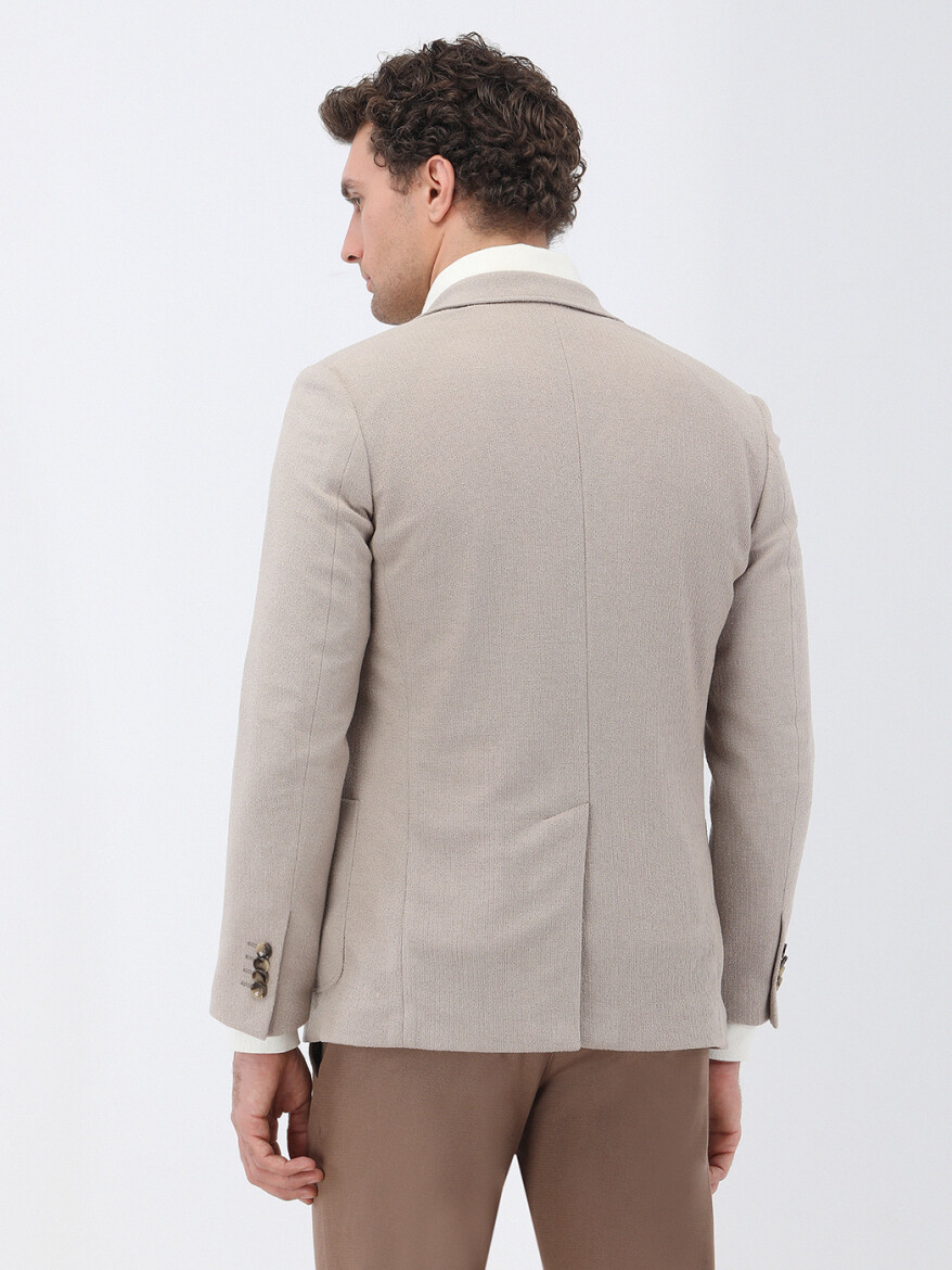 Açık Vizon Mikro Slim Fit Örme Ceket - 6