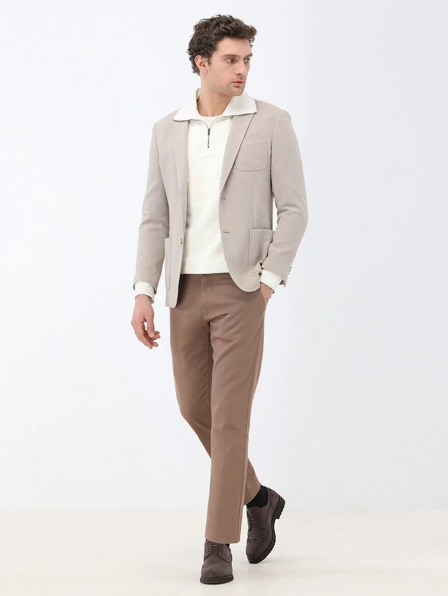 Açık Vizon Mikro Slim Fit Örme Ceket - 2