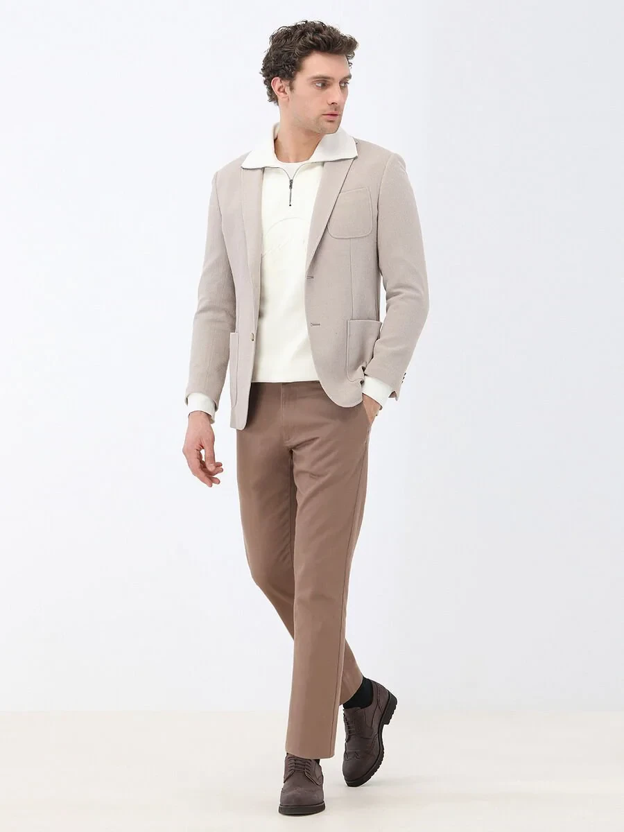Açık Vizon Mikro Slim Fit Örme Ceket - 2