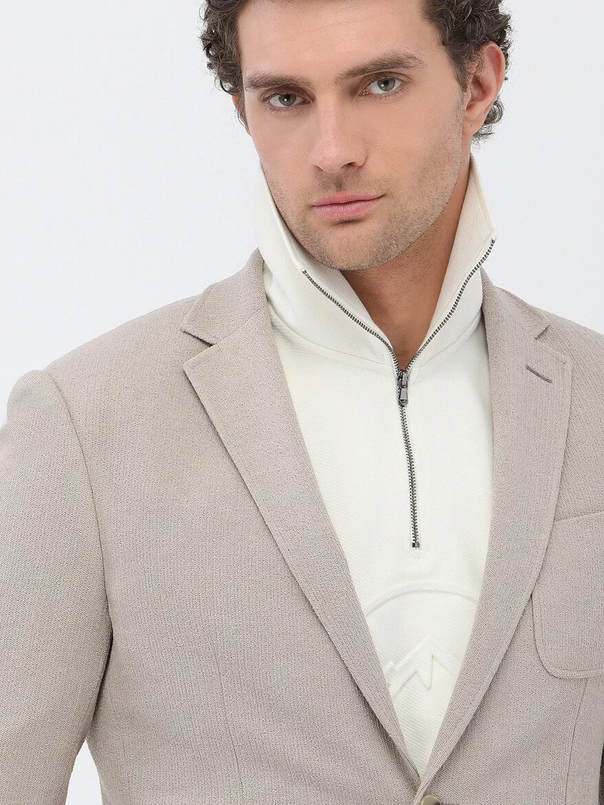 Açık Vizon Mikro Slim Fit Örme Ceket - 4