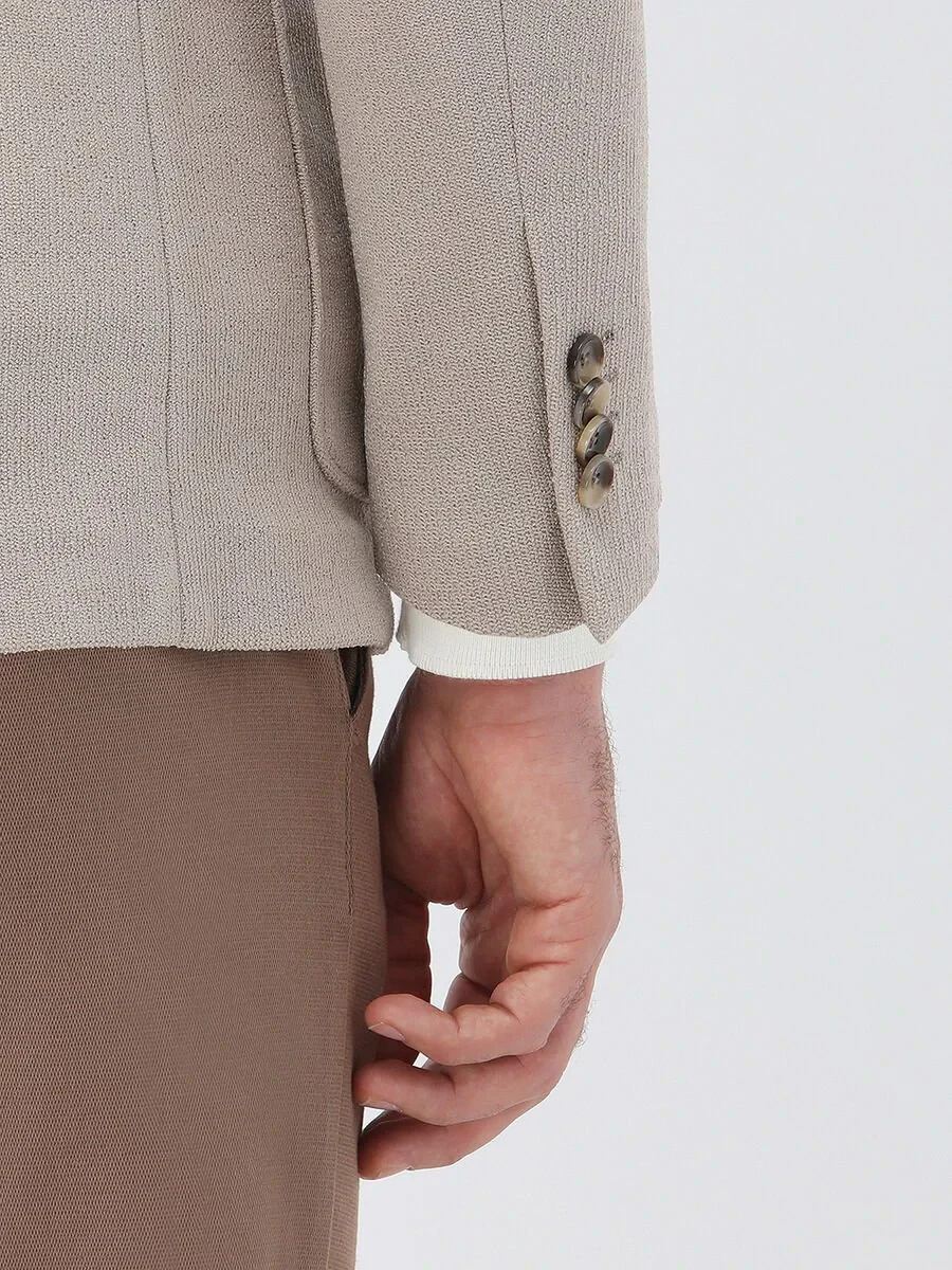 Açık Vizon Mikro Slim Fit Örme Ceket - 5