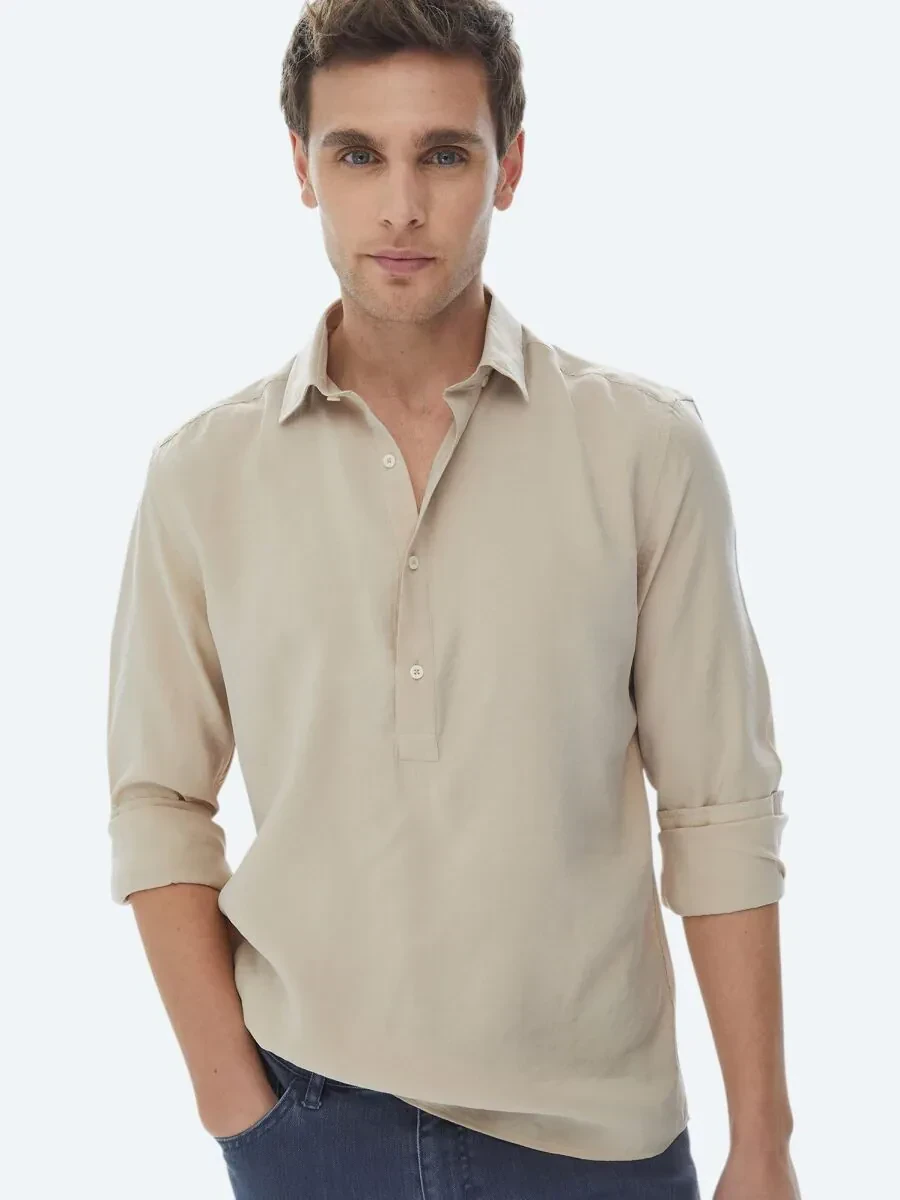 Açık Vizon Regular Fit Dokuma Casual Gömlek - 3