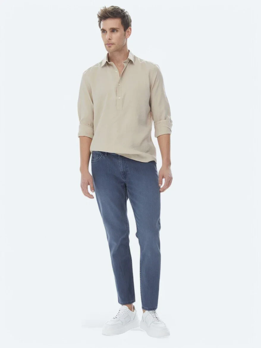 Açık Vizon Regular Fit Dokuma Casual Gömlek - 5