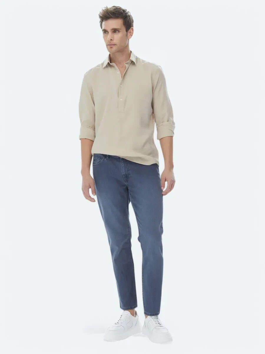 Açık Vizon Regular Fit Dokuma Casual Gömlek - 5