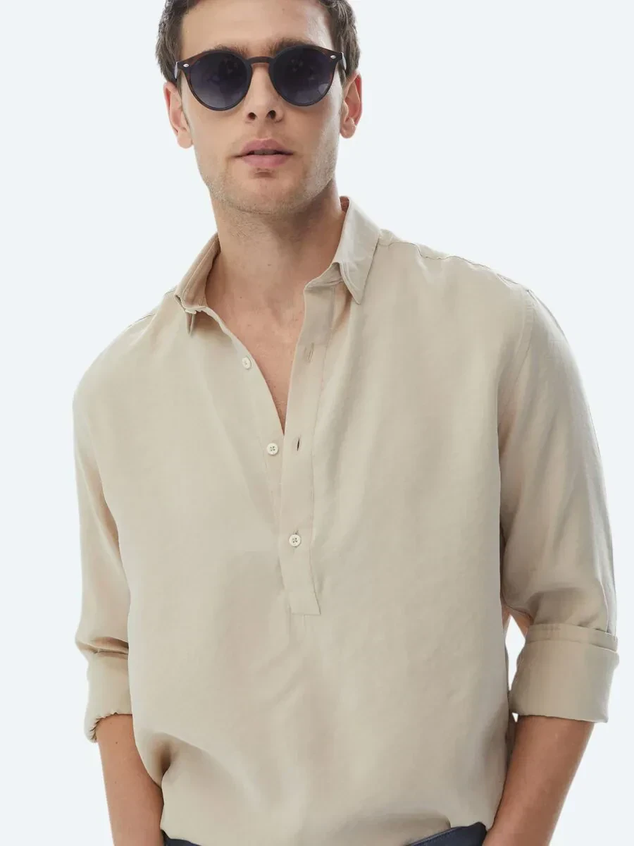 Açık Vizon Regular Fit Dokuma Casual Gömlek - 10
