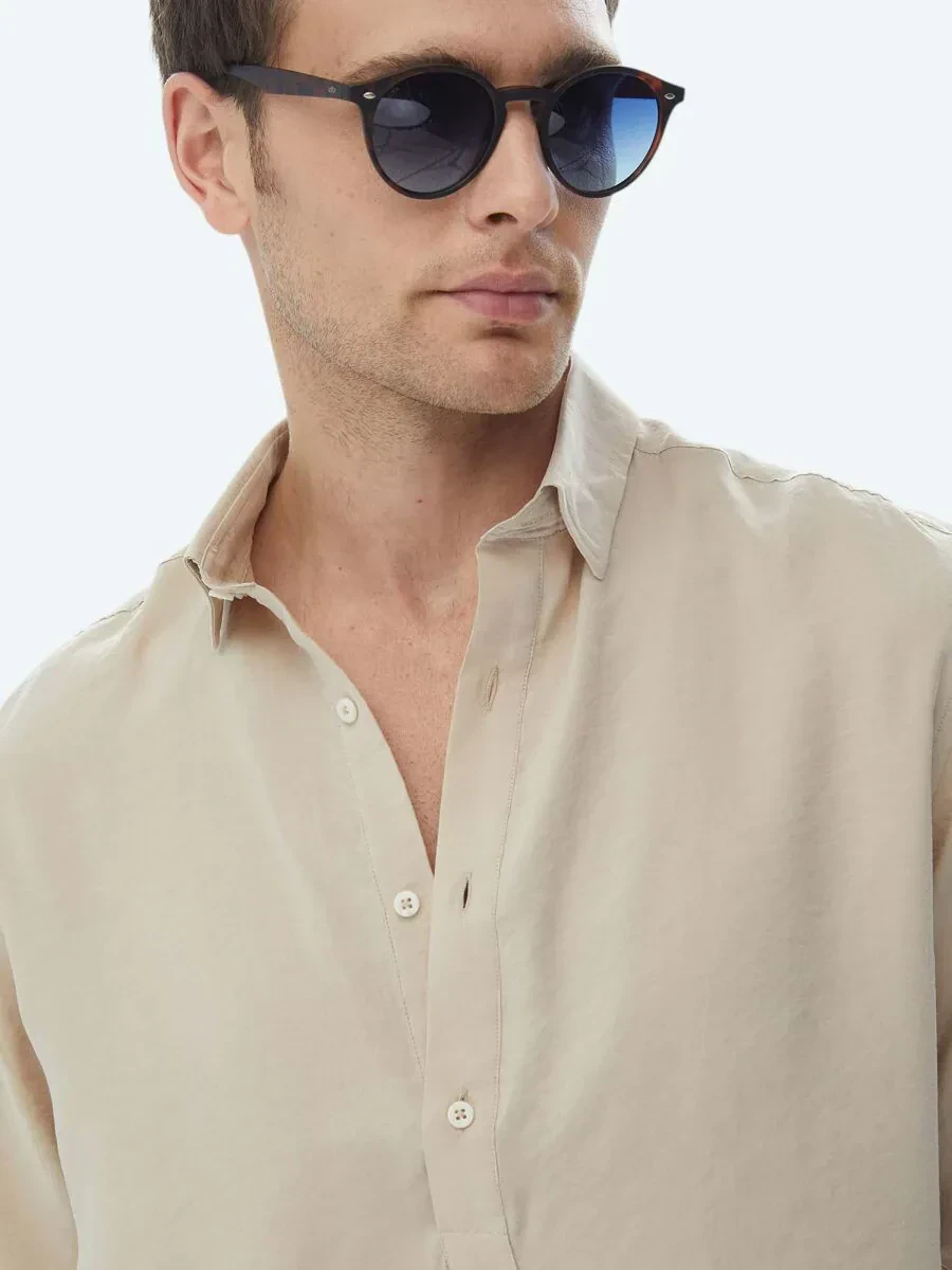 Açık Vizon Regular Fit Dokuma Casual Gömlek - 11