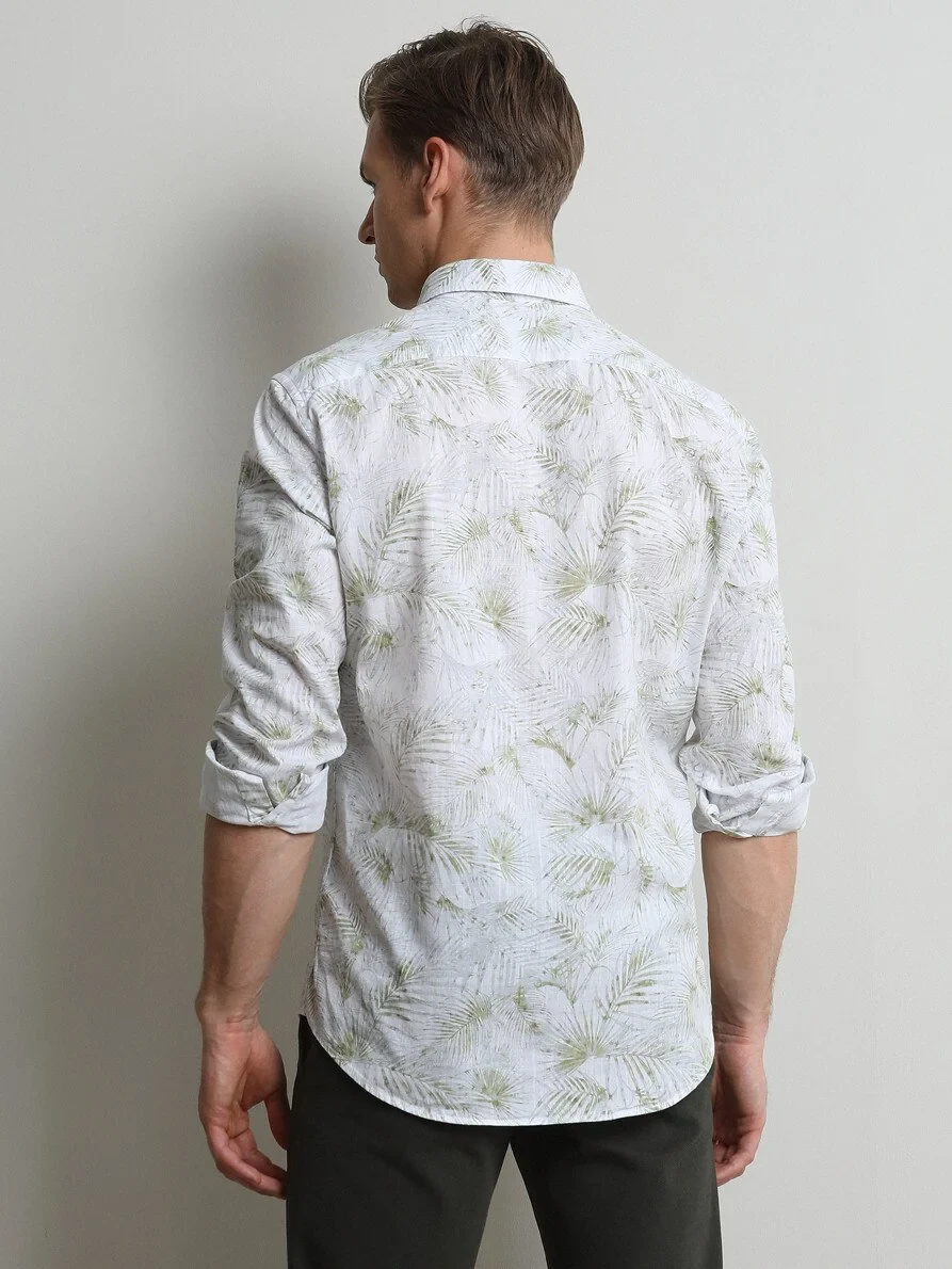 Açık Yeşil Baskılı Regular Fit Antibakteriyel Dokuma Casual %100 Pamuk Gömlek - 4