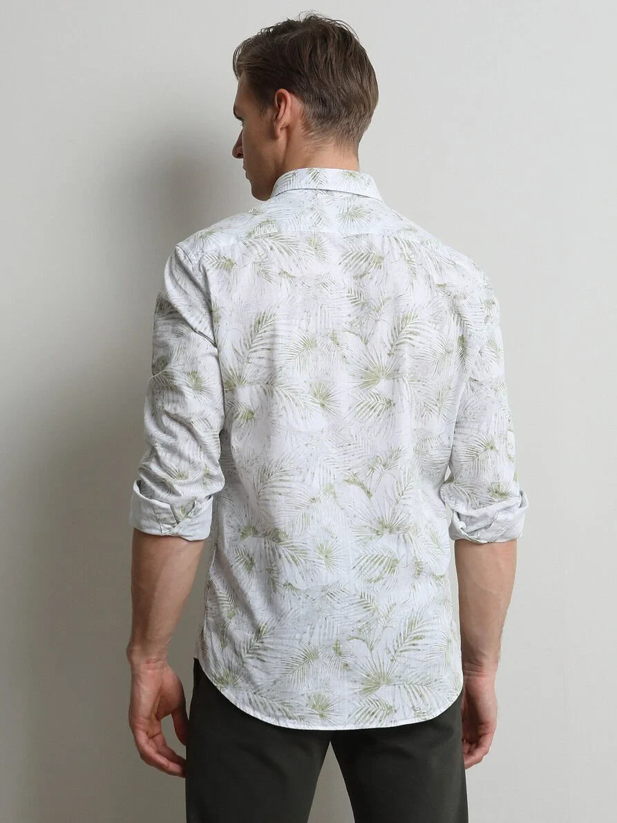 Açık Yeşil Baskılı Regular Fit Antibakteriyel Dokuma Casual %100 Pamuk Gömlek - 4