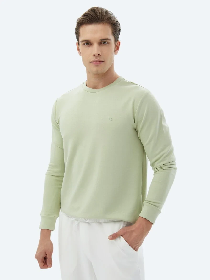 Açık Yeşil Bisiklet Yaka Baskılı Sweatshırt - 1