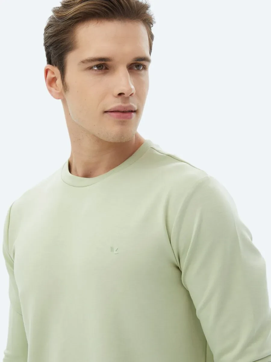 Açık Yeşil Bisiklet Yaka Baskılı Sweatshırt - 3
