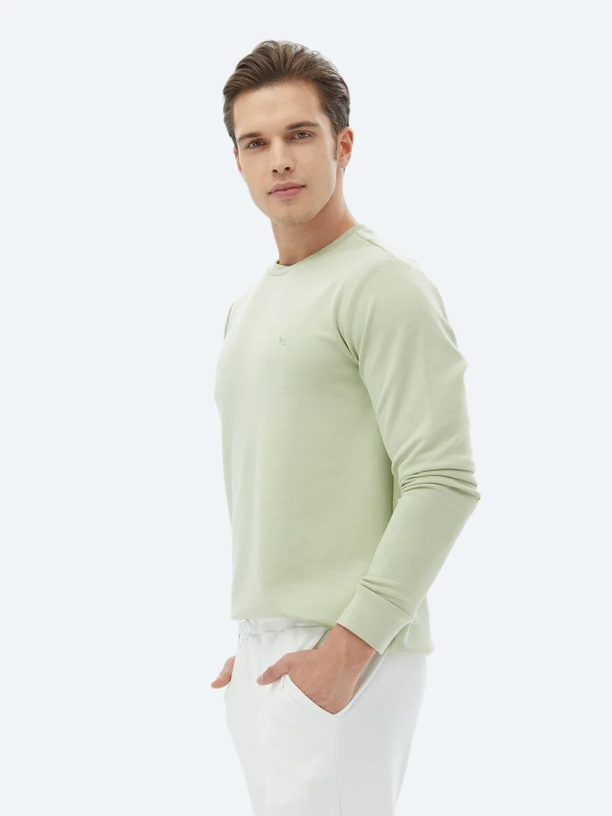 Açık Yeşil Bisiklet Yaka Baskılı Sweatshırt - 5