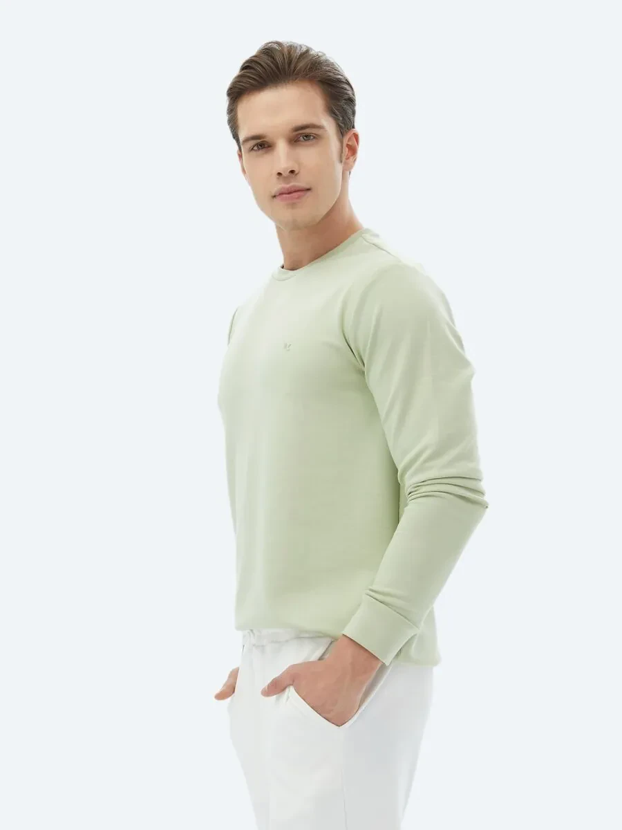 Açık Yeşil Bisiklet Yaka Baskılı Sweatshırt - 5