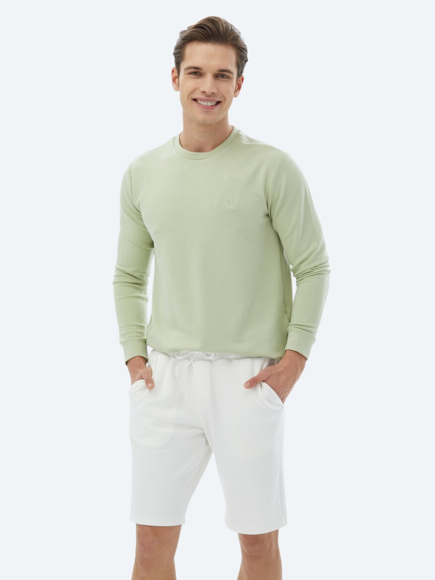 Açık Yeşil Bisiklet Yaka Baskılı Sweatshırt - 4