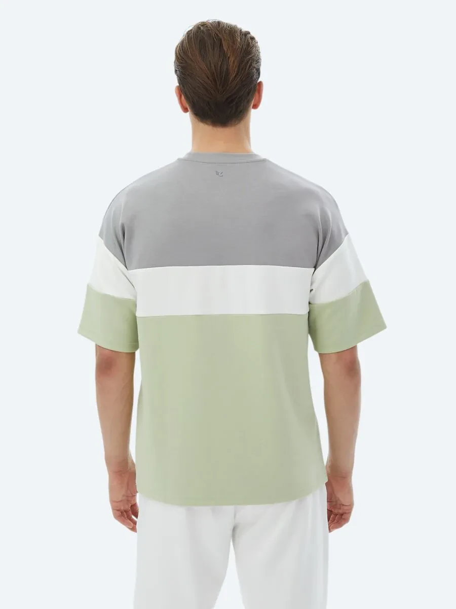Açık Yeşil Çizgili Bisiklet Yaka T-Shirt - 8