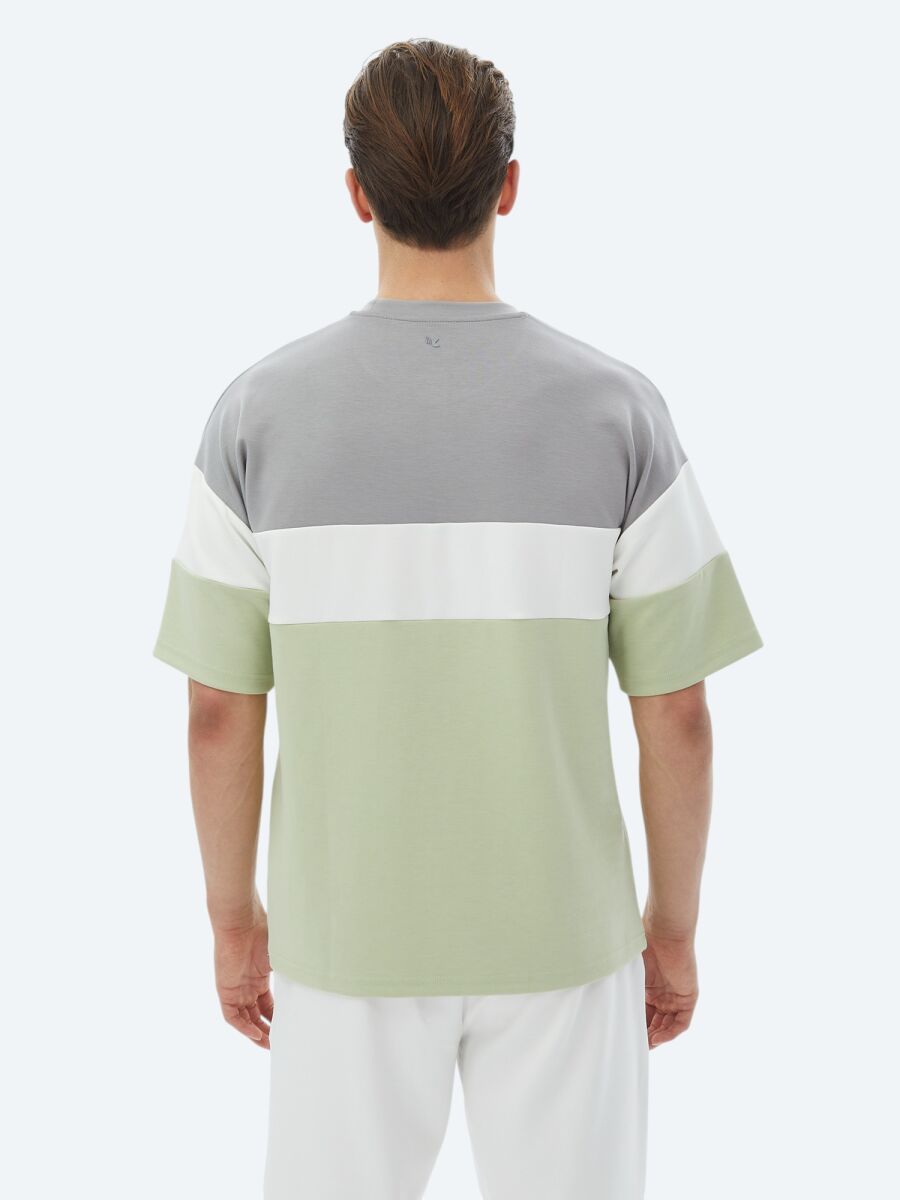 Açık Yeşil Çizgili Bisiklet Yaka T-Shirt - 8