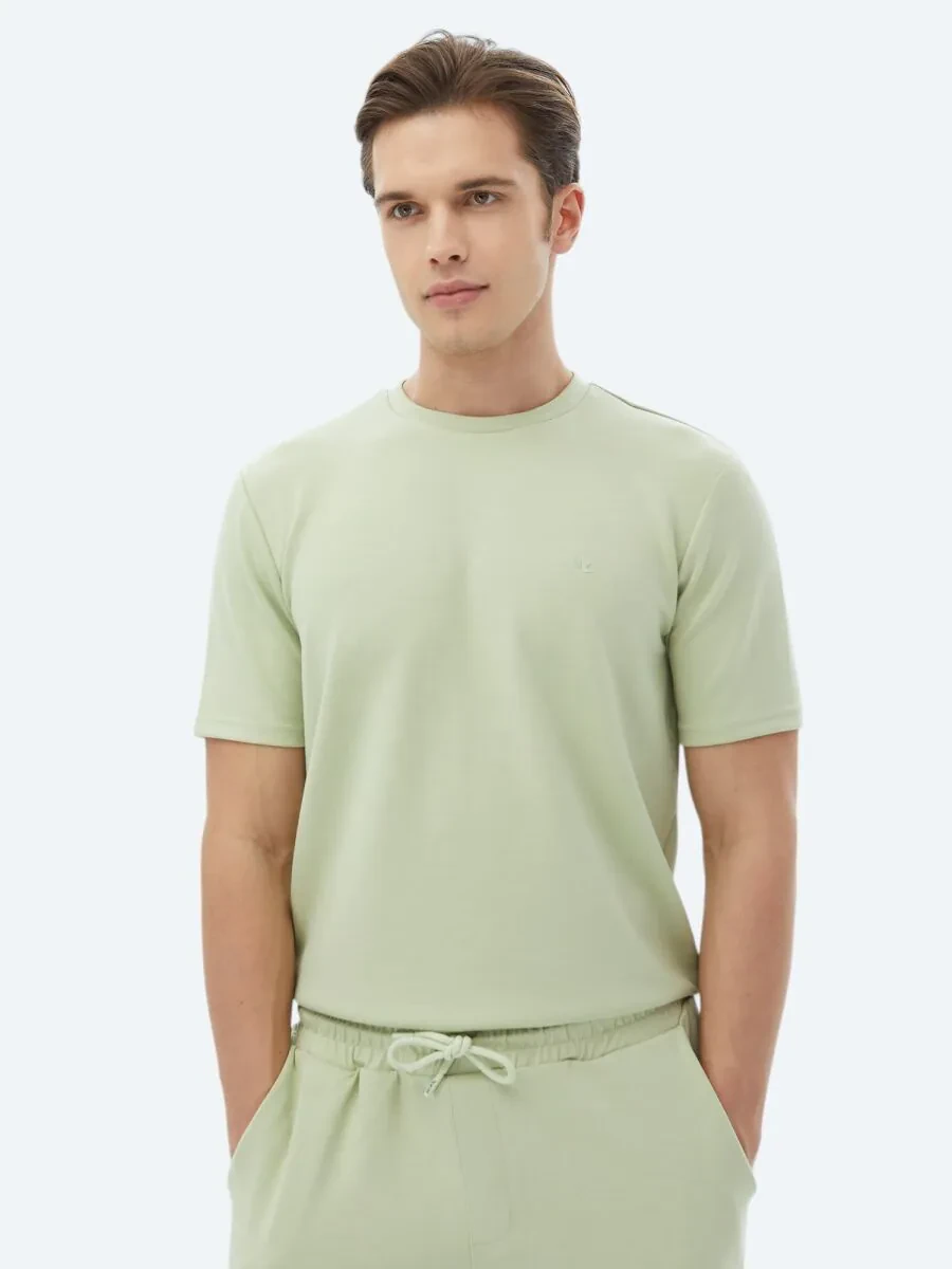 Açık Yeşil Düz Bisiklet Yaka T-Shirt - 4
