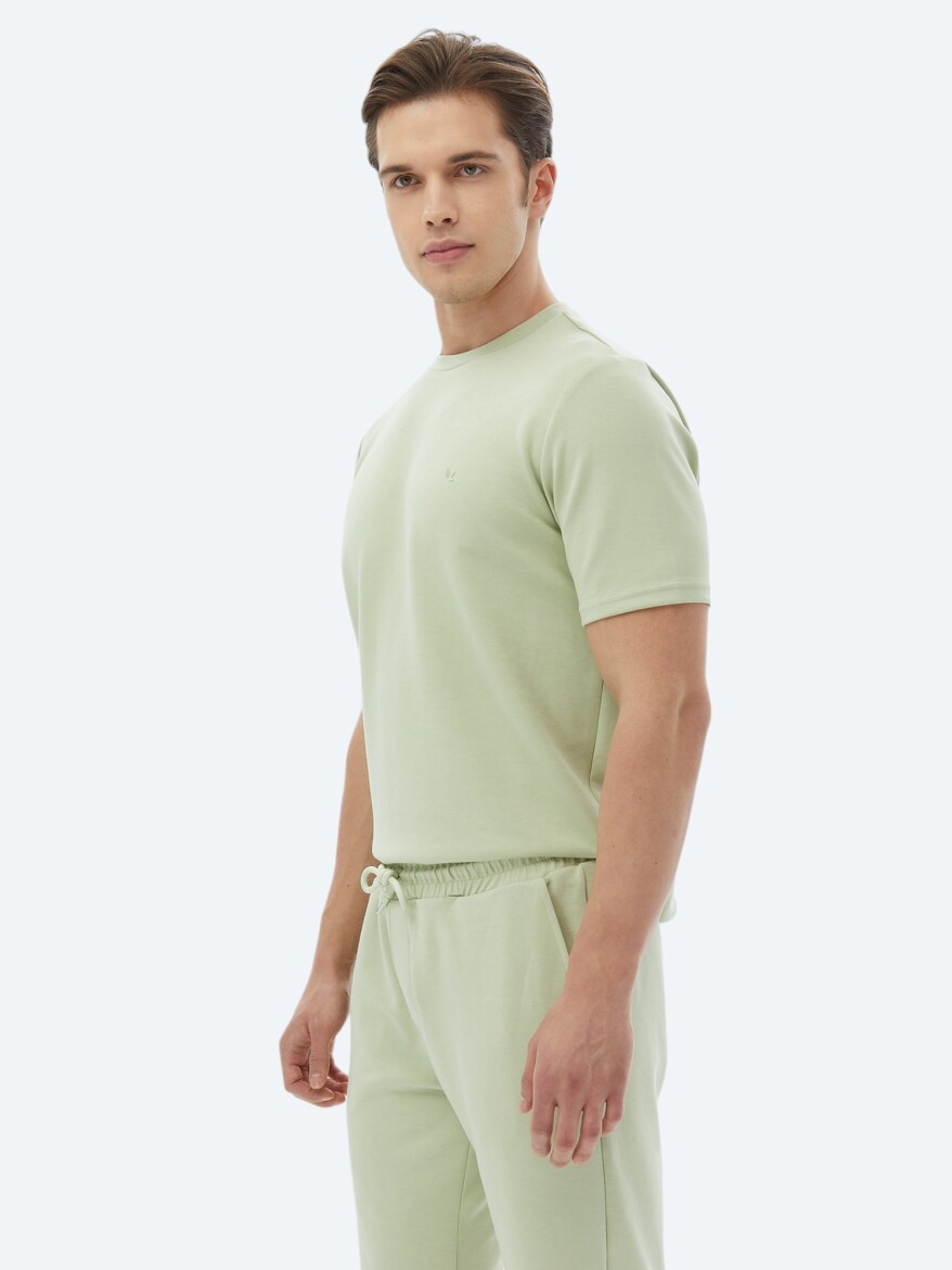 Açık Yeşil Düz Bisiklet Yaka T-Shirt - 5