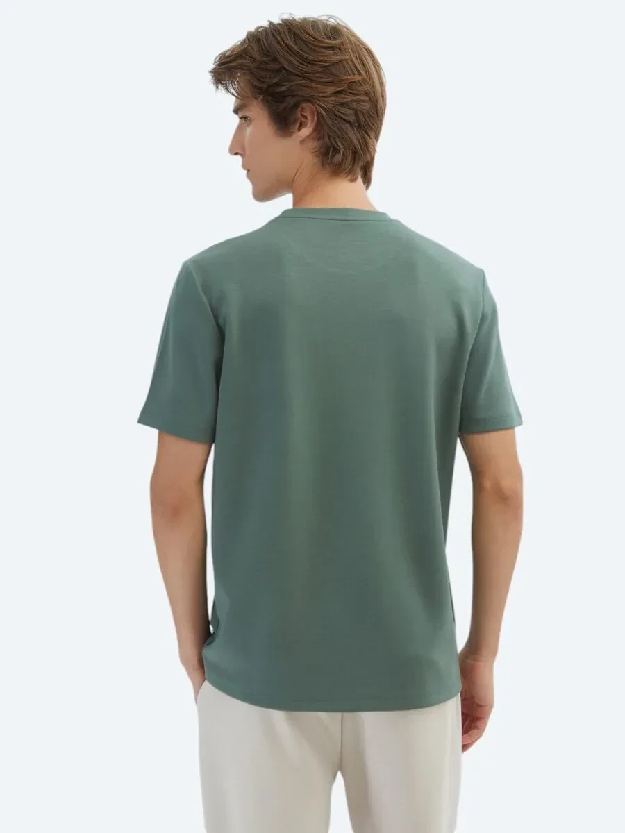 Açık Yeşil Düz Bisiklet Yaka T-Shirt - 6