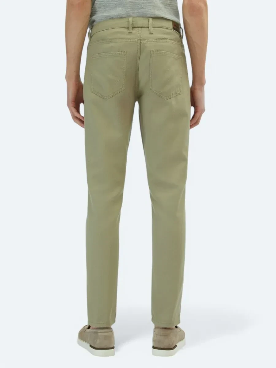 Açık Yeşil Düz Dokuma Regular Fit Casual Pamuk Karışımlı Pantolon - 4