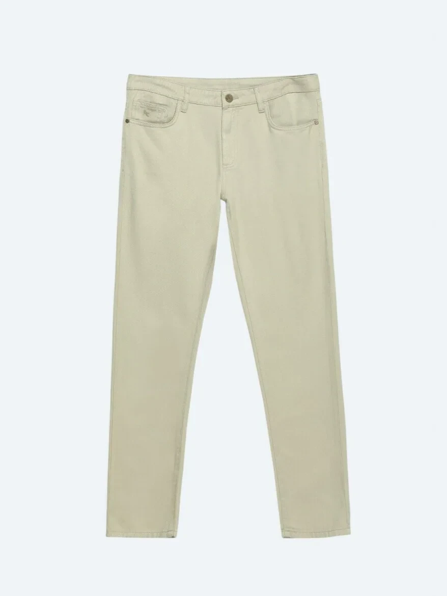 Açık Yeşil Düz Dokuma Regular Fit Casual Pamuk Karışımlı Pantolon - 5