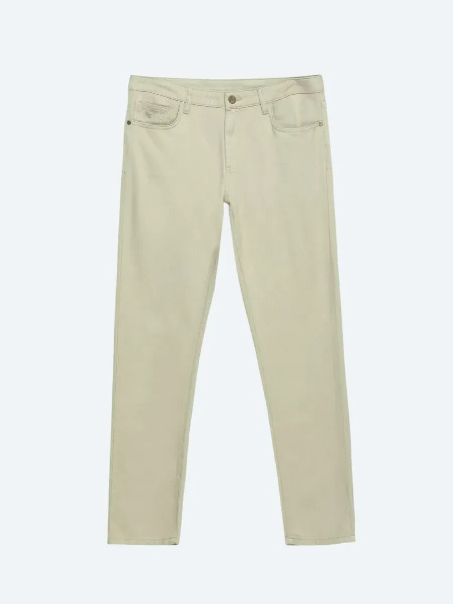 Açık Yeşil Düz Dokuma Regular Fit Casual Pamuk Karışımlı Pantolon - 5