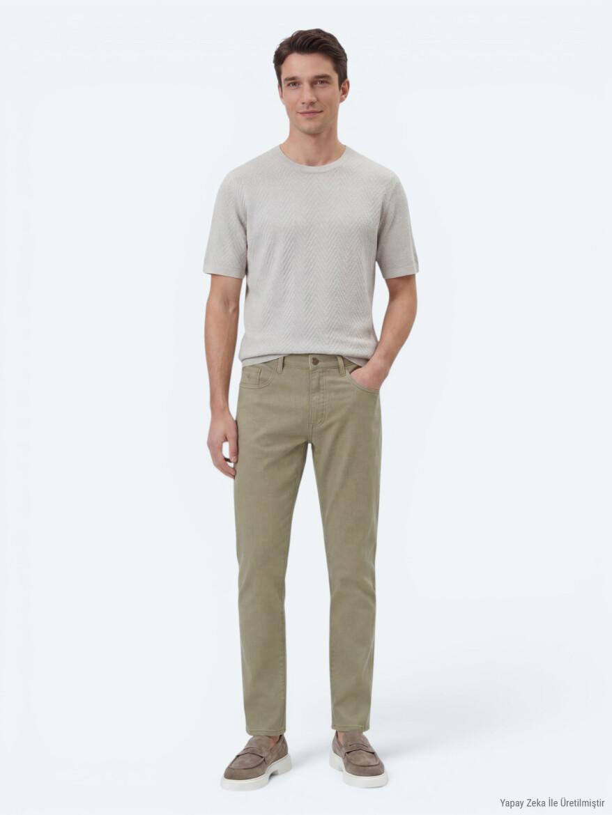 Açık Yeşil Düz Dokuma Regular Fit Casual Pamuk Karışımlı Pantolon - 2