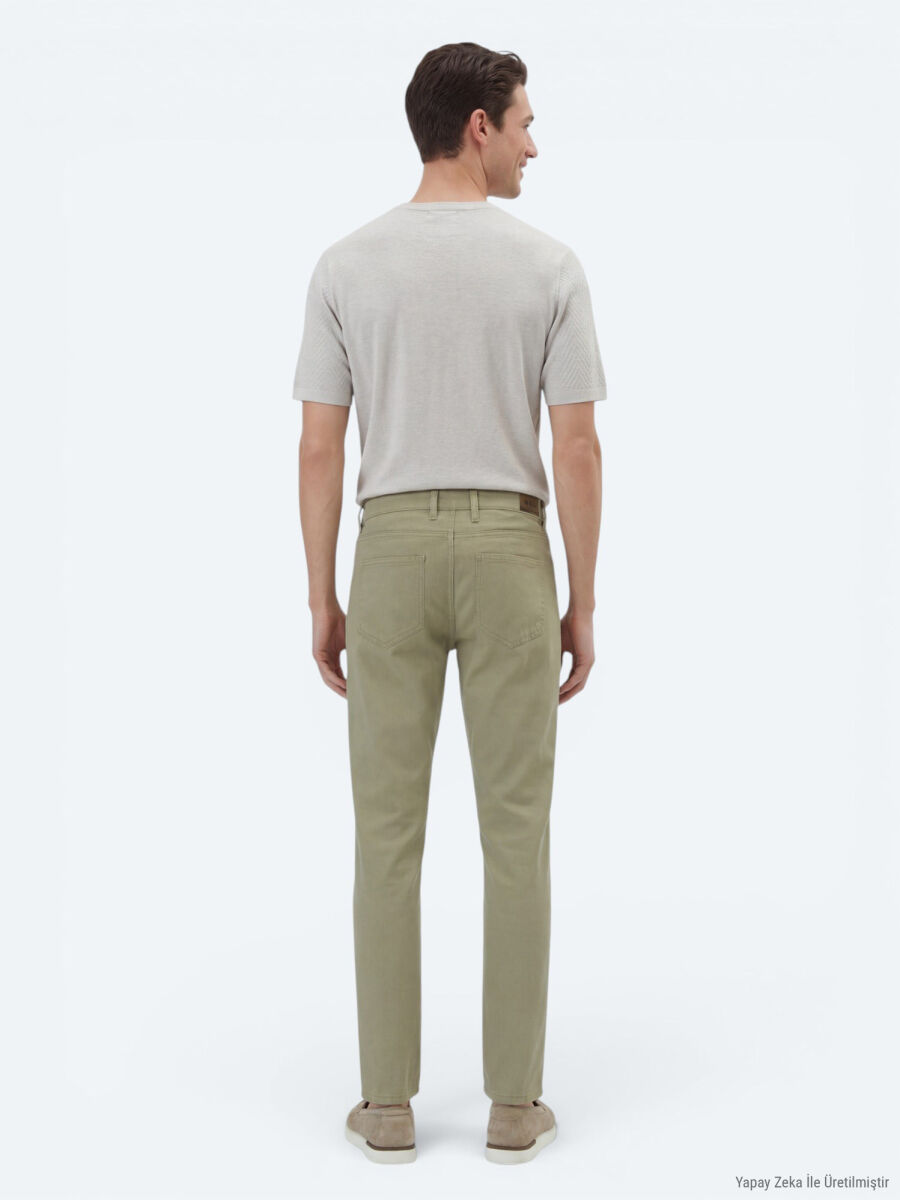Açık Yeşil Düz Dokuma Regular Fit Casual Pamuk Karışımlı Pantolon - 5