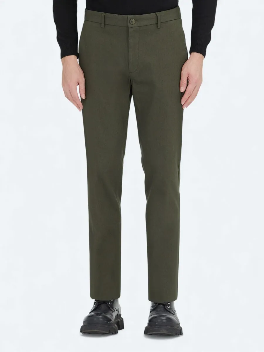 Açık Yeşil Düz Dokuma Regular Fit Casual Pamuk Karışımlı Pantolon - 2