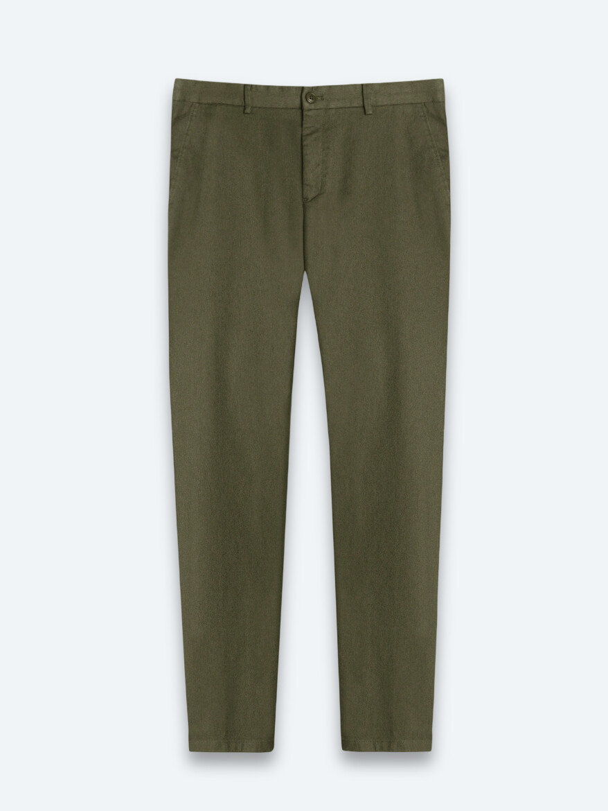 Açık Yeşil Düz Dokuma Regular Fit Casual Pamuk Karışımlı Pantolon - 6