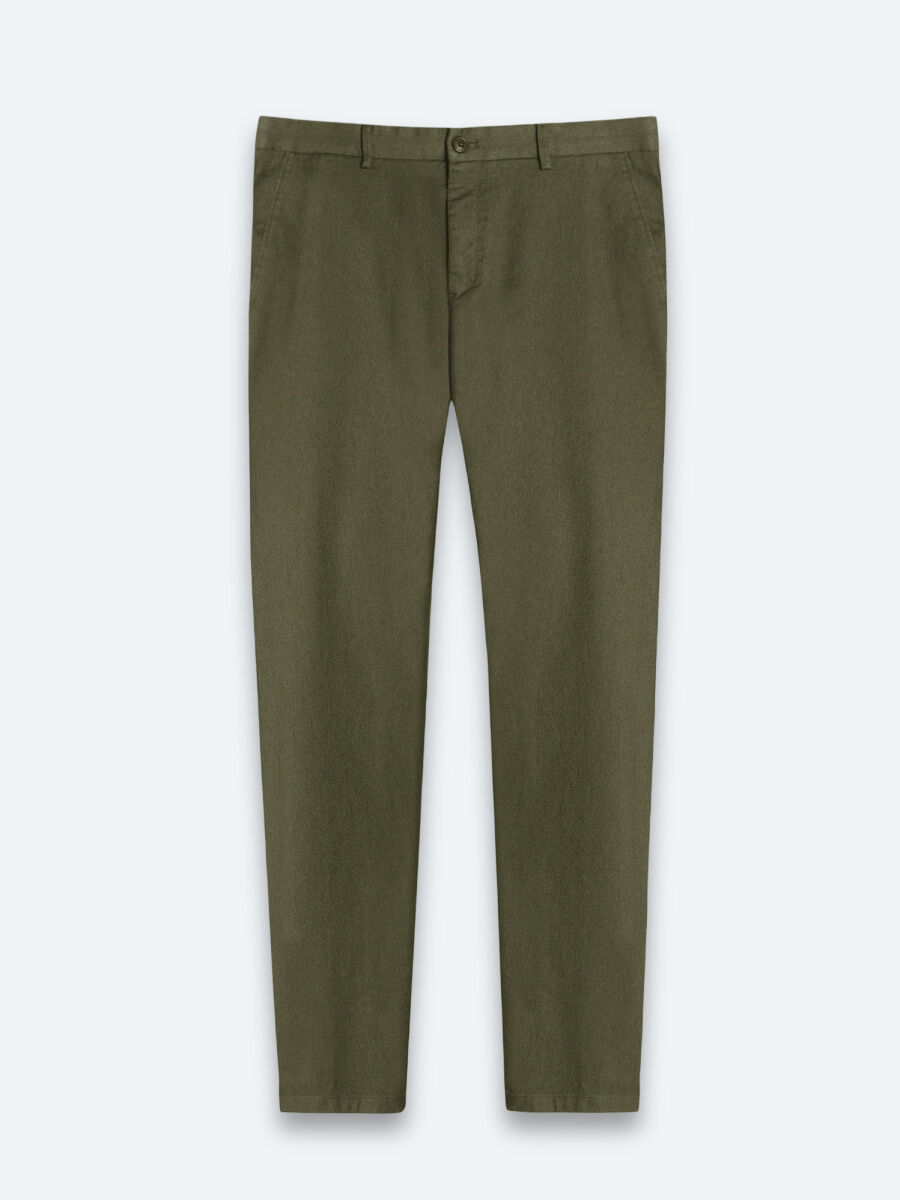 Açık Yeşil Düz Dokuma Regular Fit Casual Pamuk Karışımlı Pantolon - 6