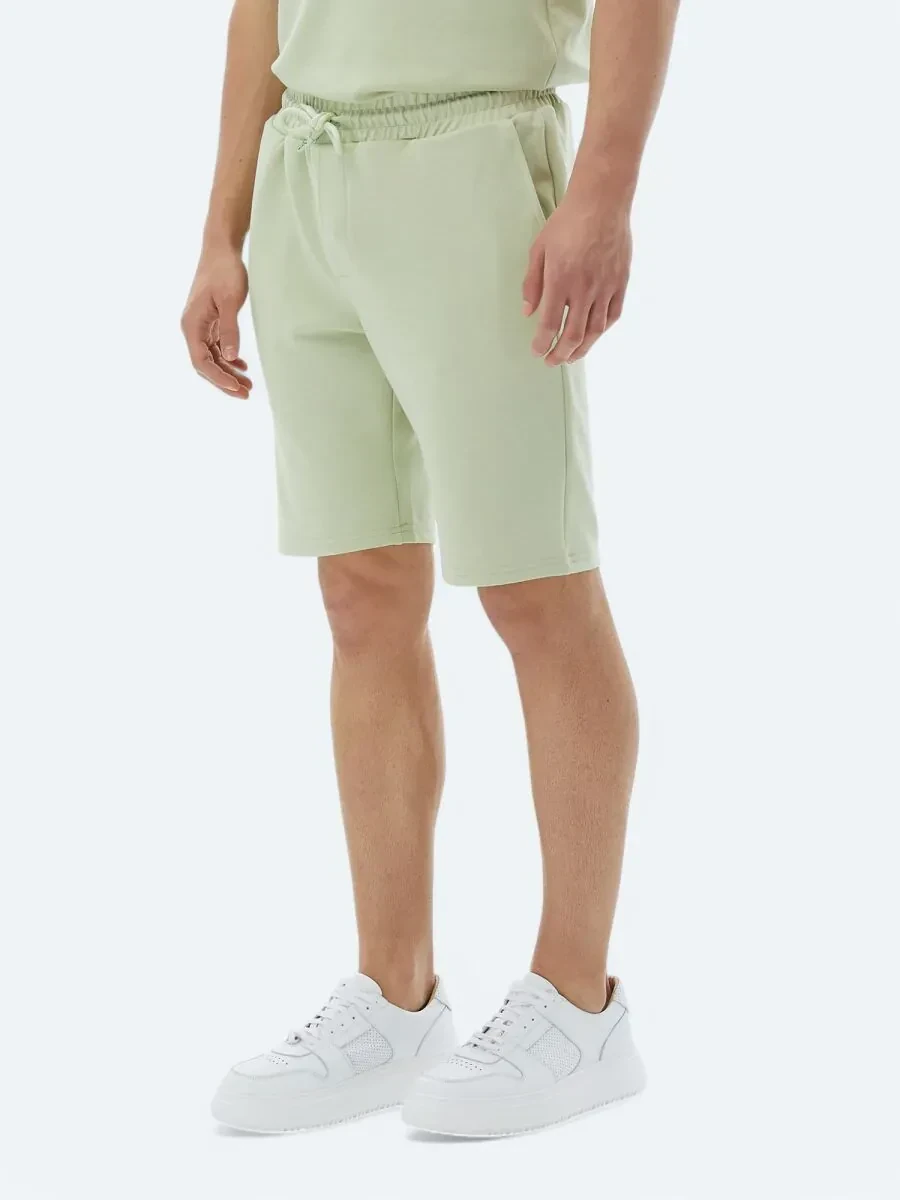 Açık Yeşil Düz Örme Jogging Fit Casual Bermuda - 2