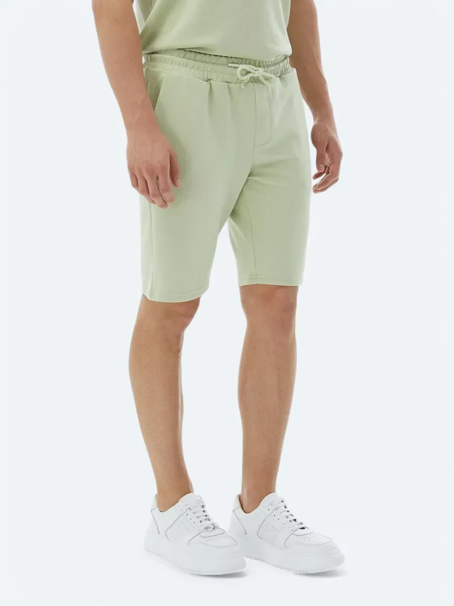 Açık Yeşil Düz Örme Jogging Fit Casual Bermuda - 3