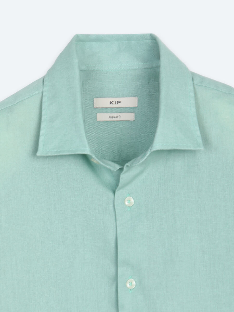 Açık Yeşil Regular Fit Uzun Dokuma Casual Pamuk Karışımlı Gömlek - 8