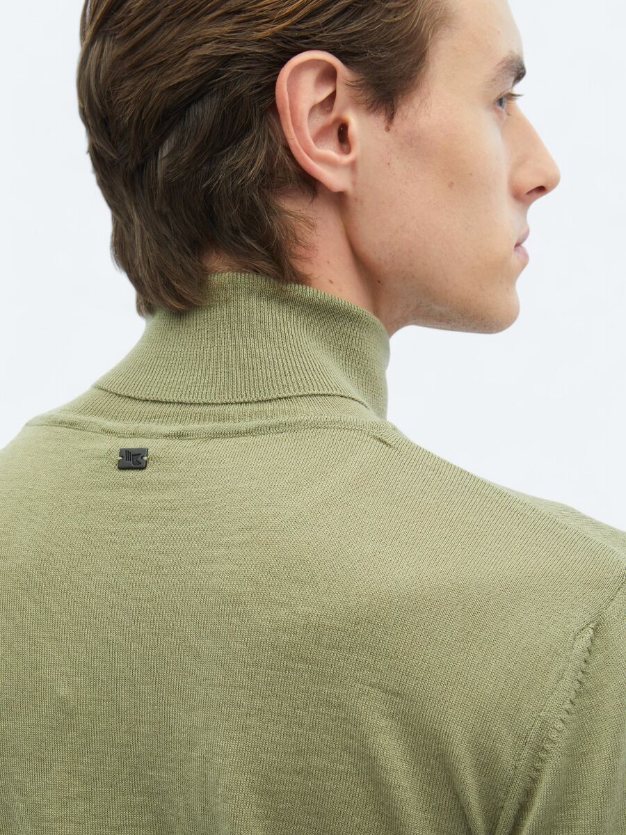 Açık Yeşil Tam Balıkçı Yaka Düz Örgü Yün Karışımlı Triko Kazak - 5