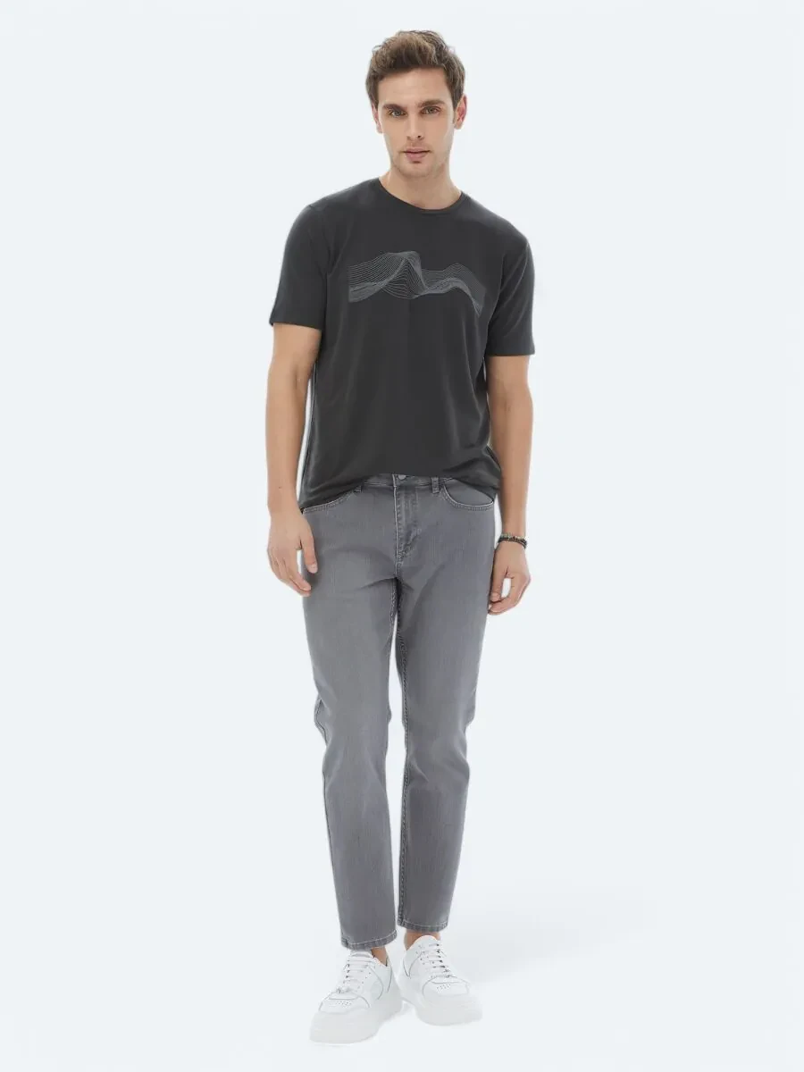 Antrasit Baskılı Bisiklet Yaka T-Shirt - 2