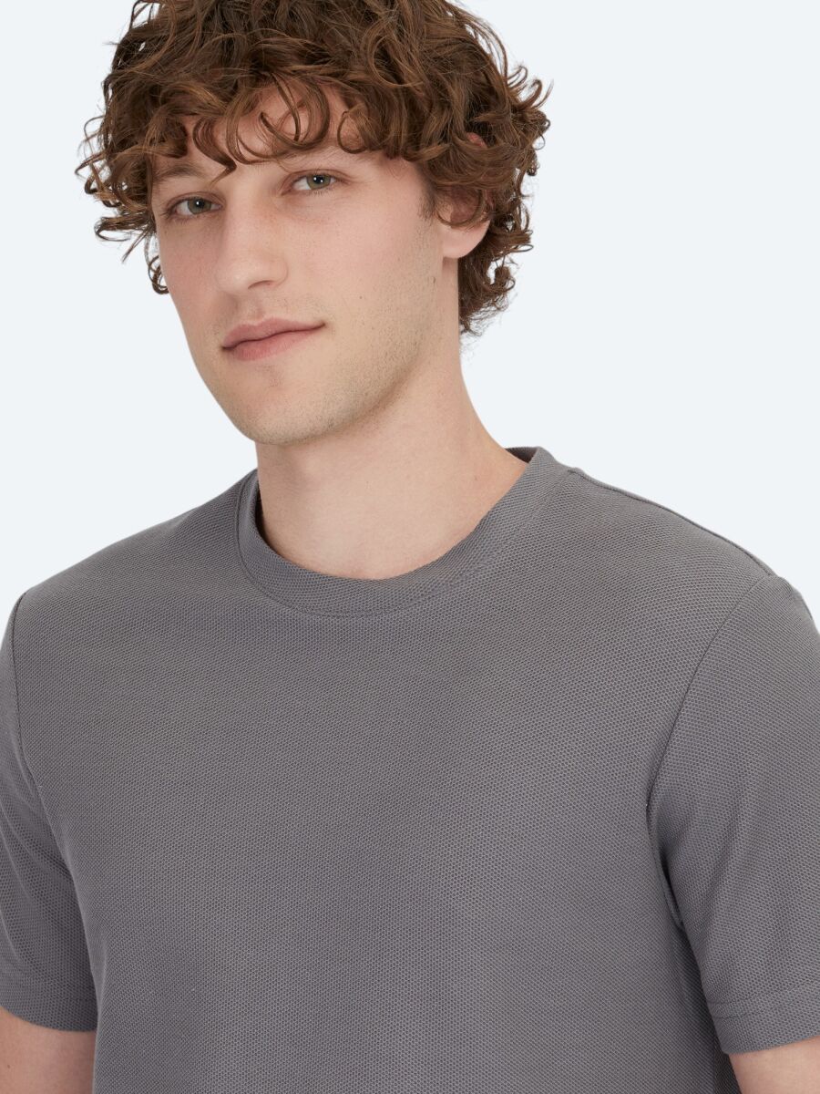 Antrasit Bisiklet Yaka %100 Pamuk T-Shirt - 3